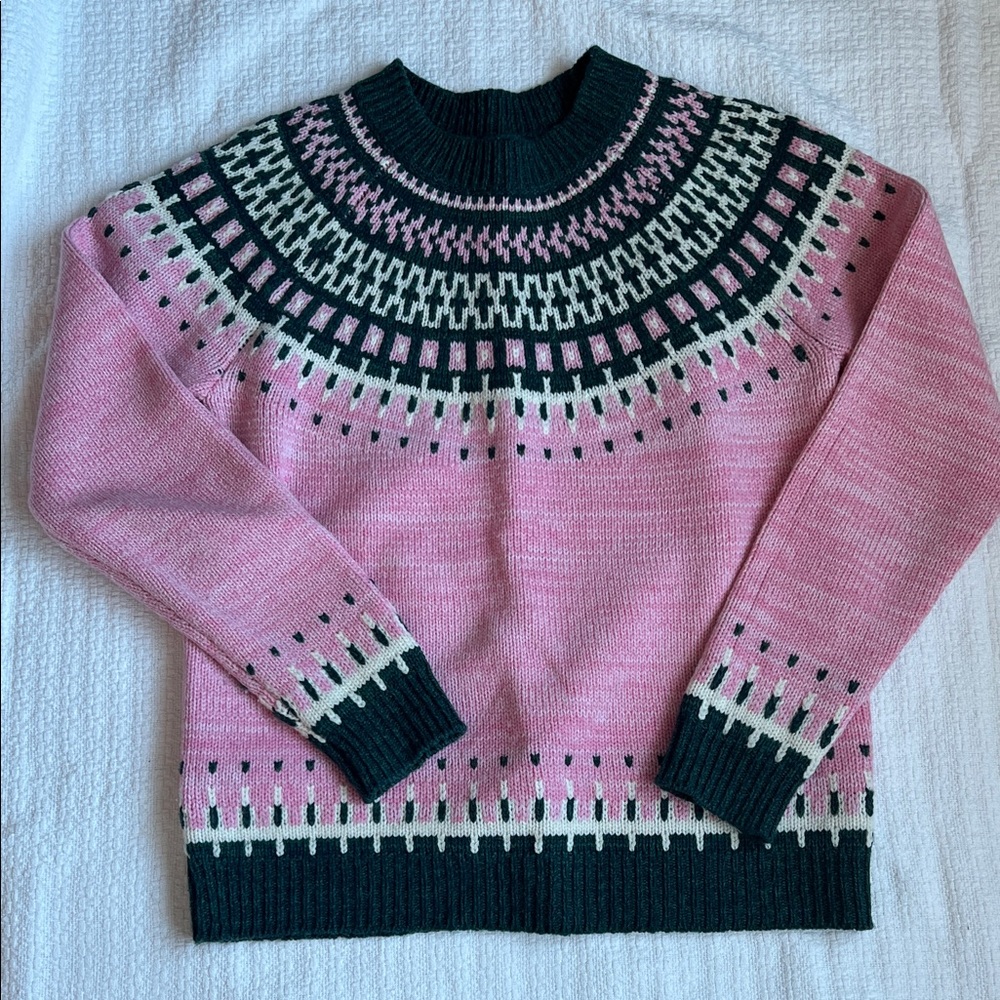 Faherty Pink and Green Fair Isle Women's Sweater